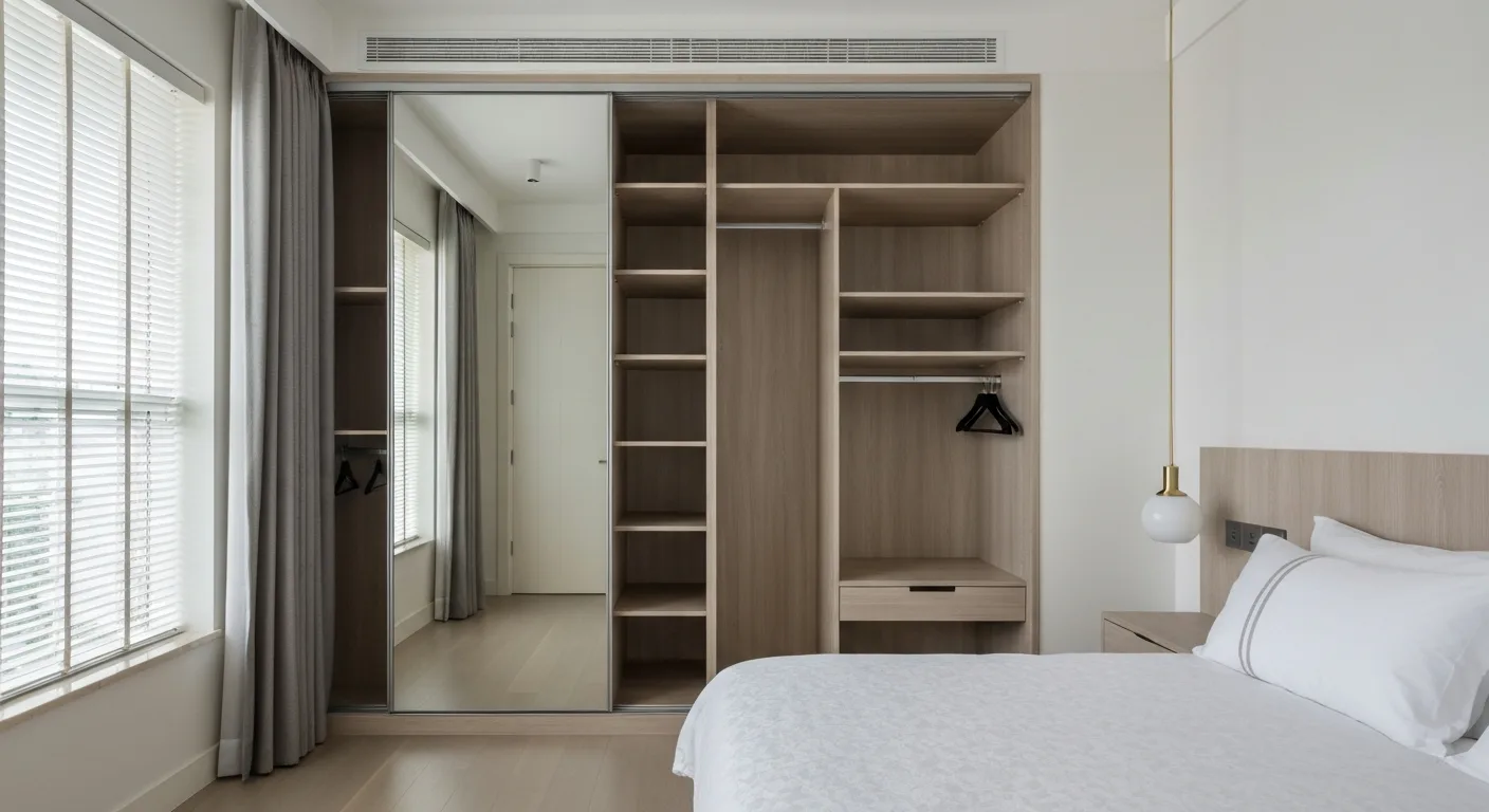 Full-height built-in wardrobe with customisable interior for HDB bedroom