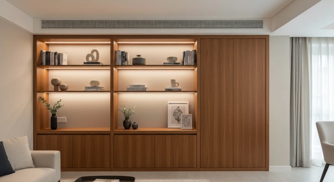 Built-in storage cabinets in modern living room