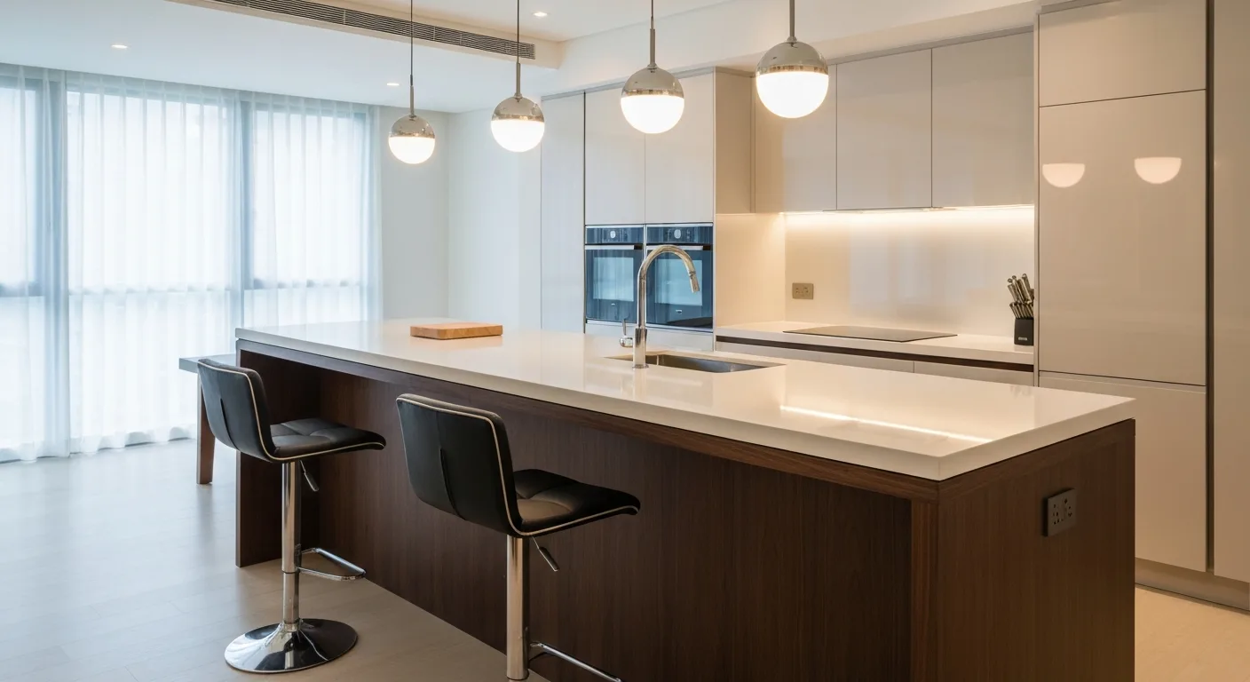 Custom kitchen island with bar counter and built-in storage