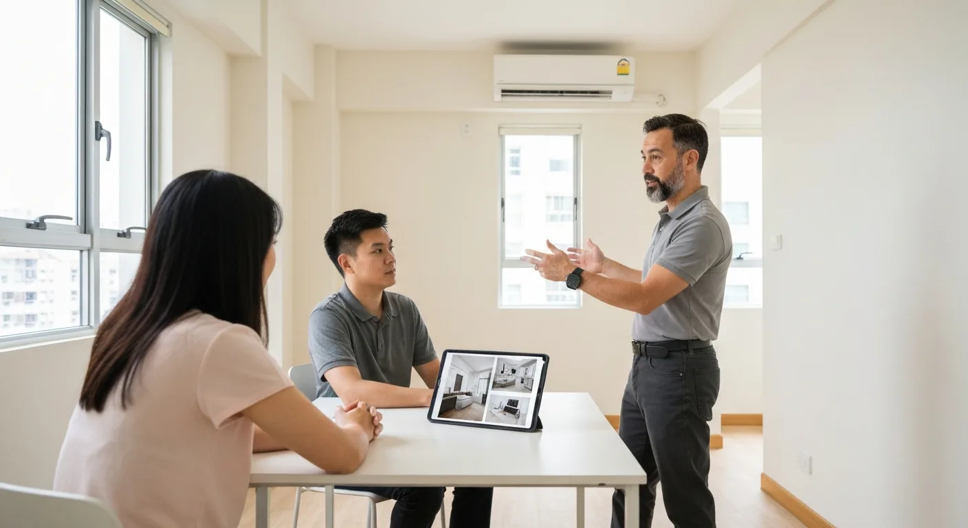 Carpentry consultant meeting homeowners in HDB flat