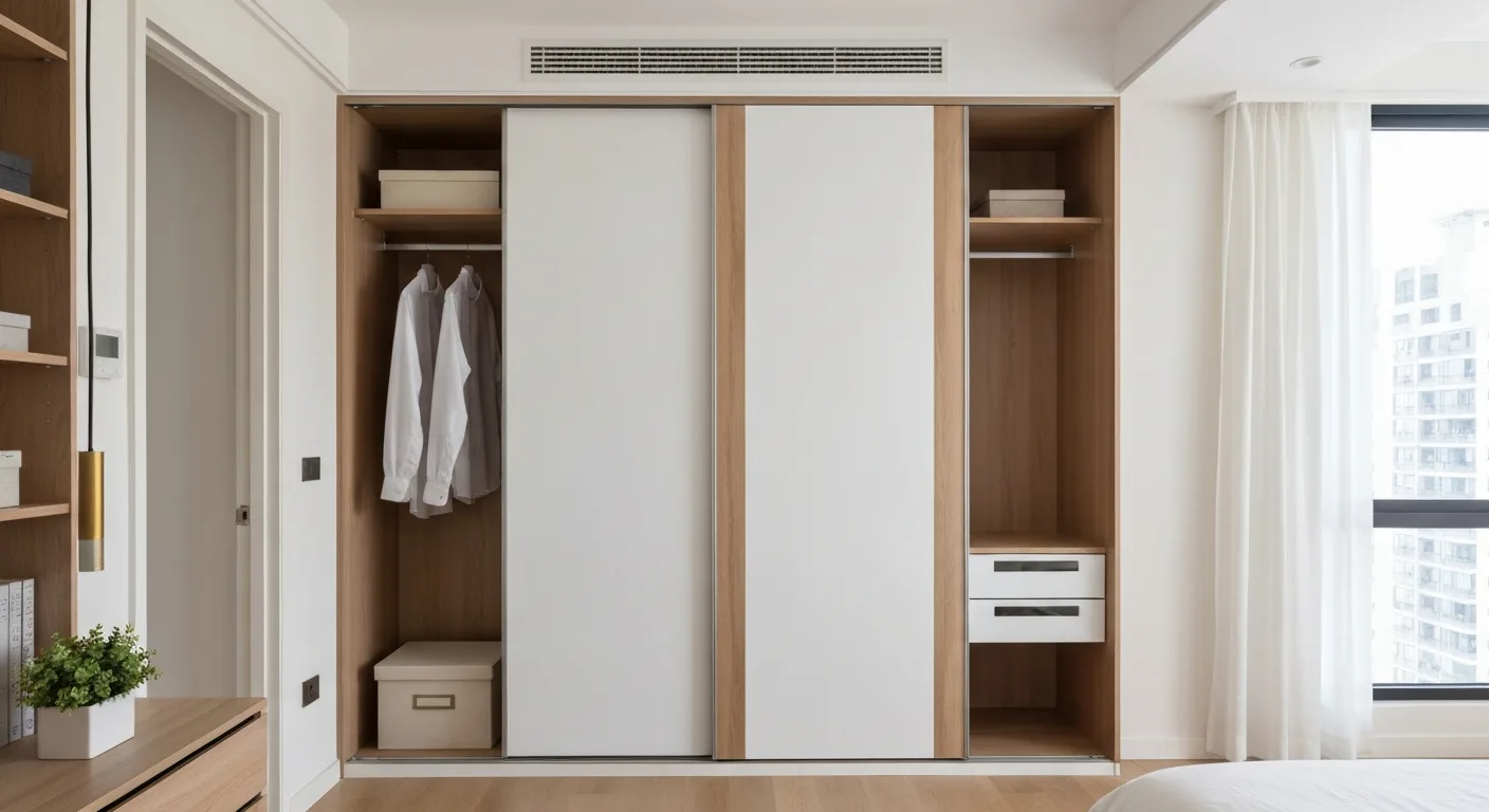 Sliding door built-in wardrobe in Singapore bedroom